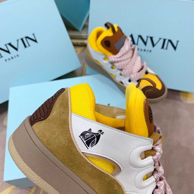 Lanvin Pre-owned Leather Curb White Yellow Brown In Pink