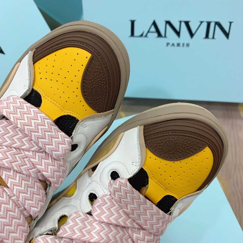 Lanvin Pre-owned Leather Curb White Yellow Brown In Pink