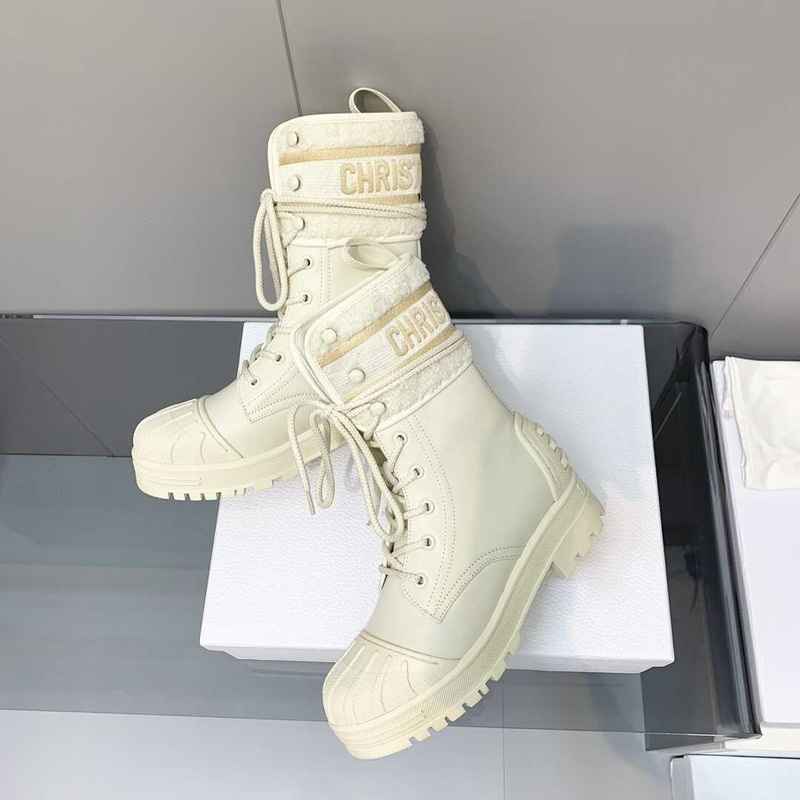 D*or d-major ankle boots white leather and sheepskin