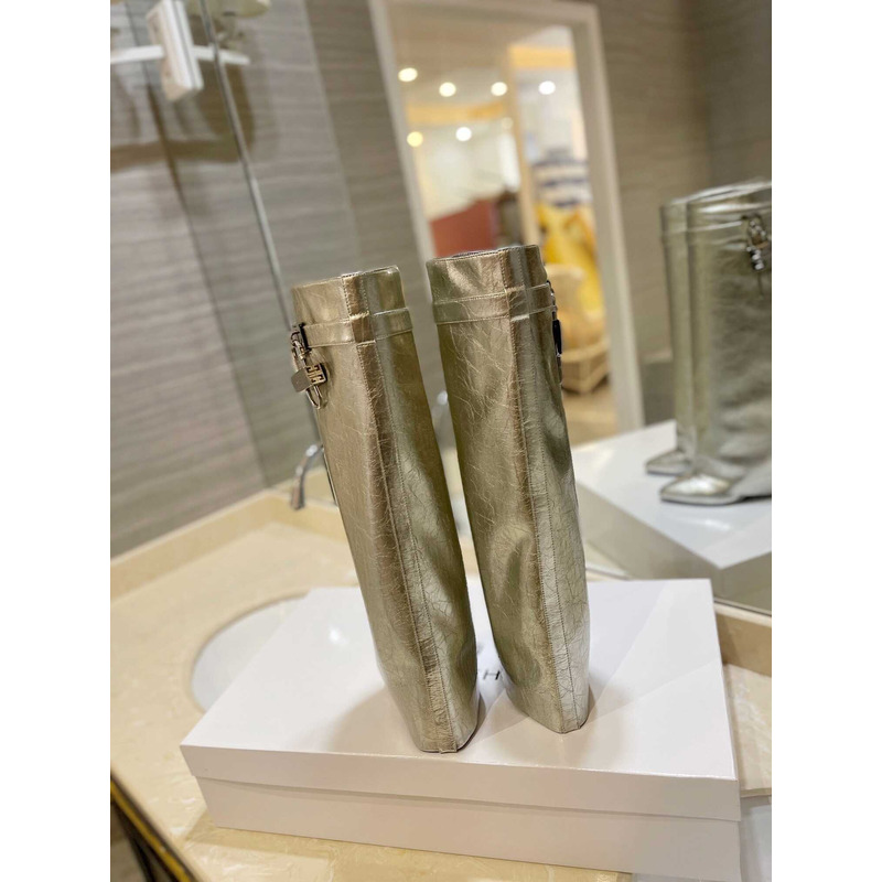 Givenchy Shark Lock Embellished Long Boots Silver