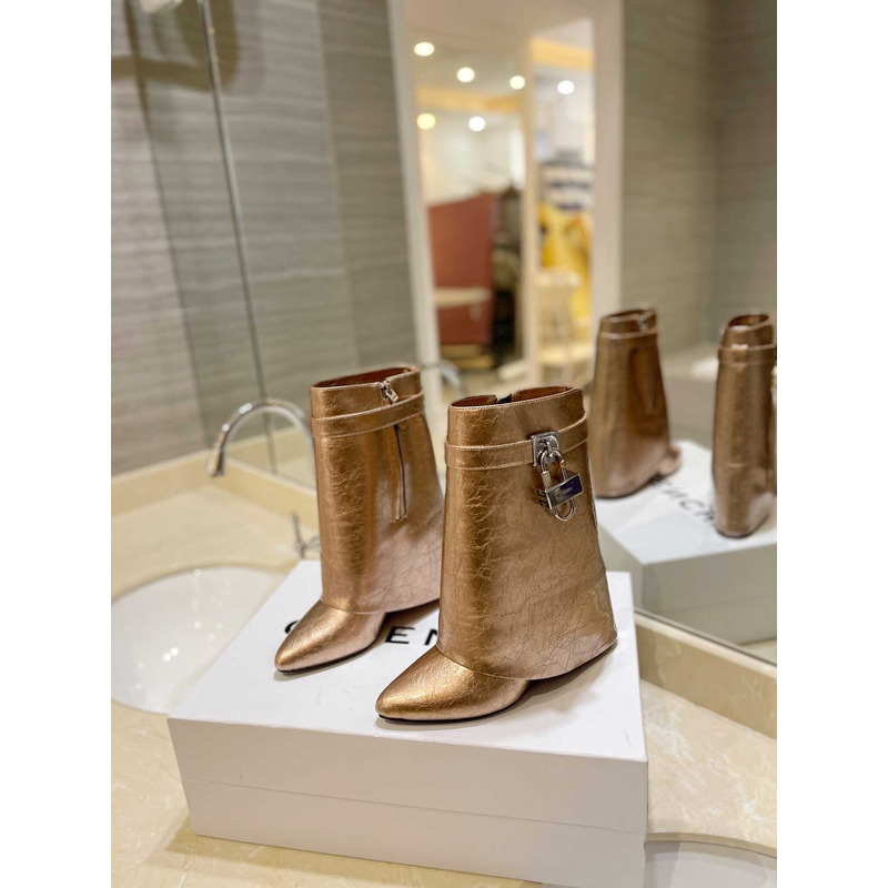 Givenchy Shark Lock Leather Ankle Boots Gold