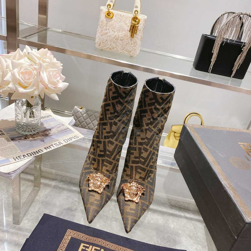 F**di fendace ff jacquard ankle boots brown