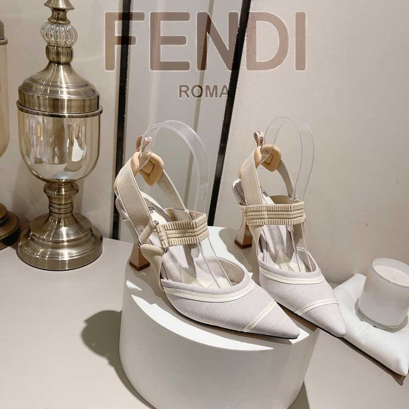 F**di colibrì embroidered high heel slingbacks white