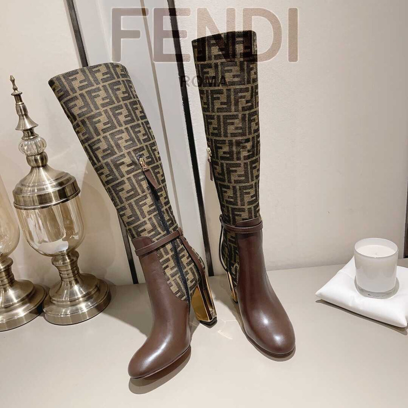 F**di delfina brown leather high heel boots