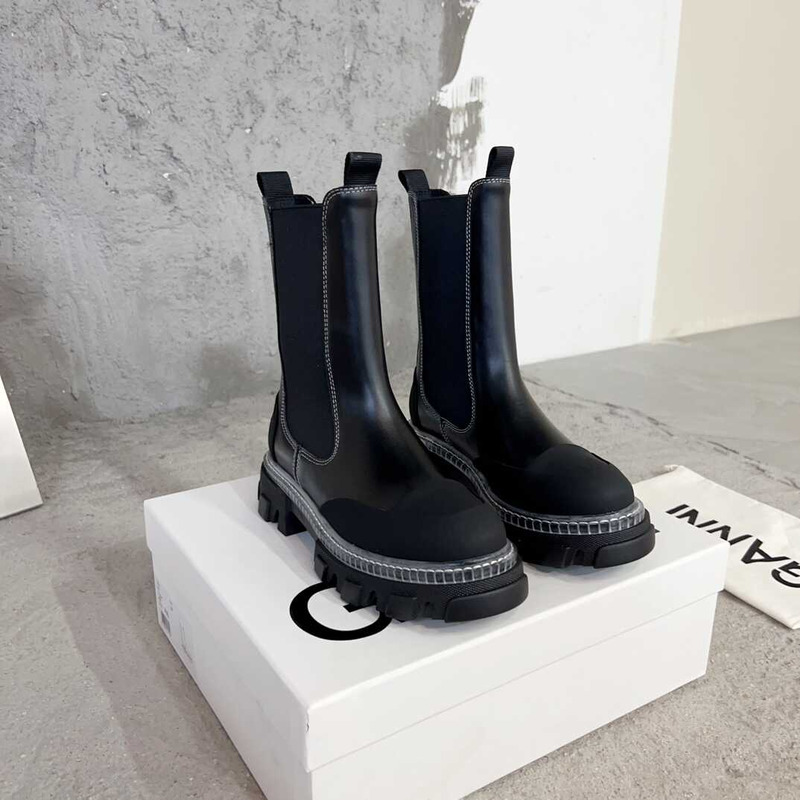 Ganni  Pattern Mid-cut Chelsea Boots  Black
