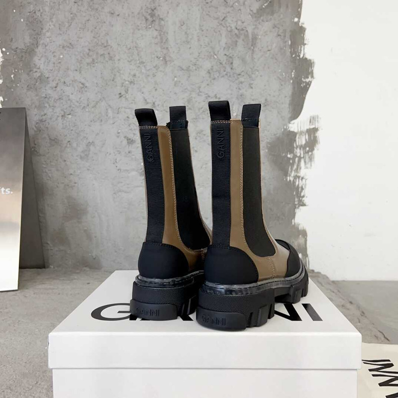 Ganni Cleated Mid Chelsea Boots Brown And Black