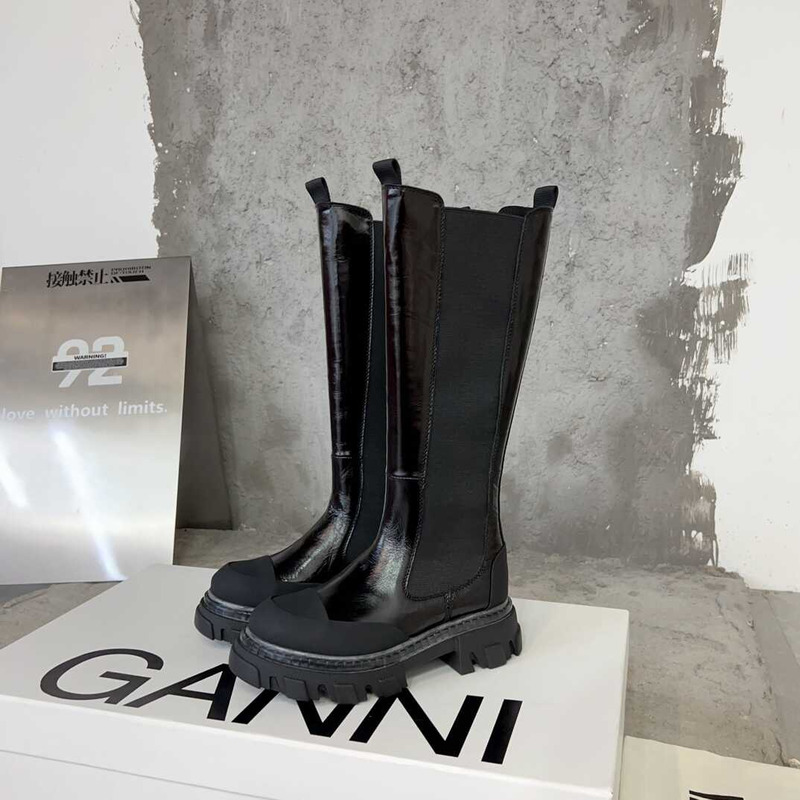 Ganni Cleated High Chelsea Boots Black