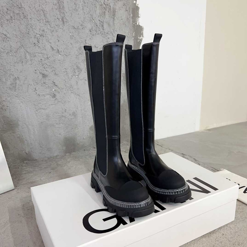 Ganni Cleated High Chelsea Boots Black