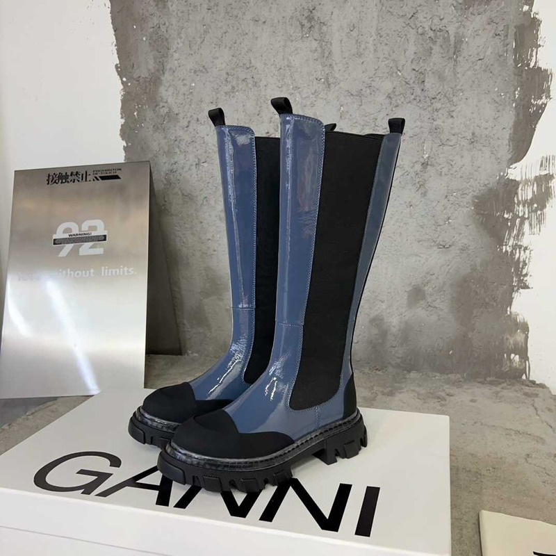 Ganni Cleated High Chelsea Boots Black And Blue