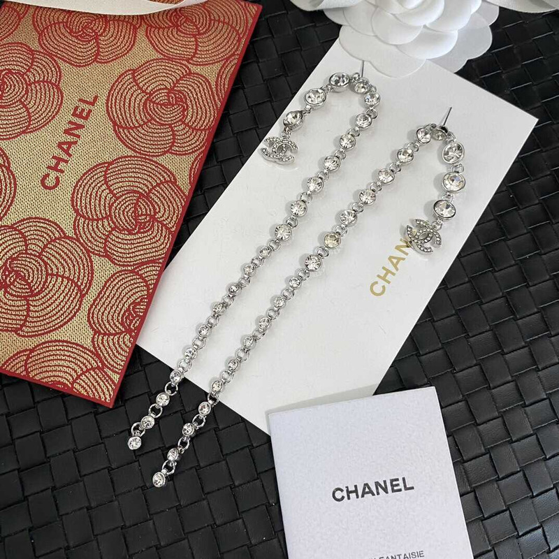 Ch*el long tassel crystal earrings