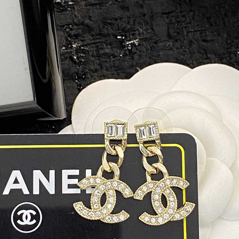 Ch*el gold cc logo pendant earrings