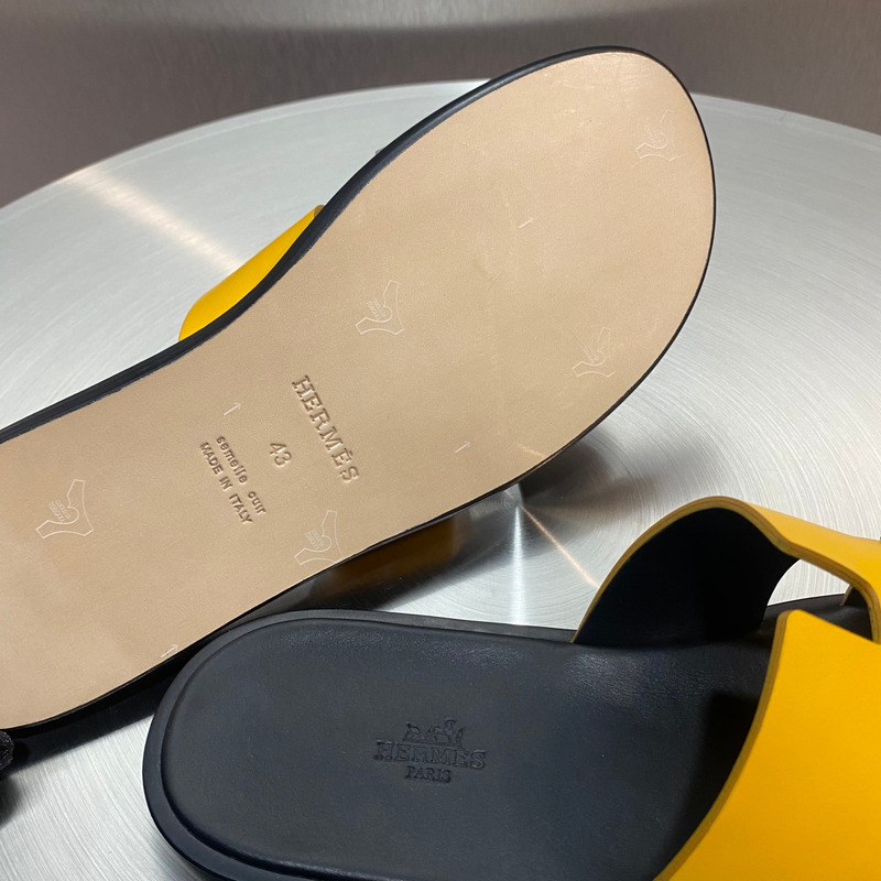 H**mes yellow grey  leather street style sandals