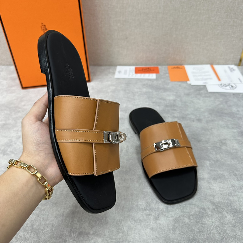 H**mes kelly buckle mule sandals natural calf leather