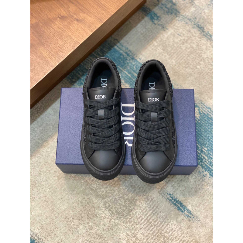 D*or b33 sneakers calfskin and three-dimensional embroidered oblique print black