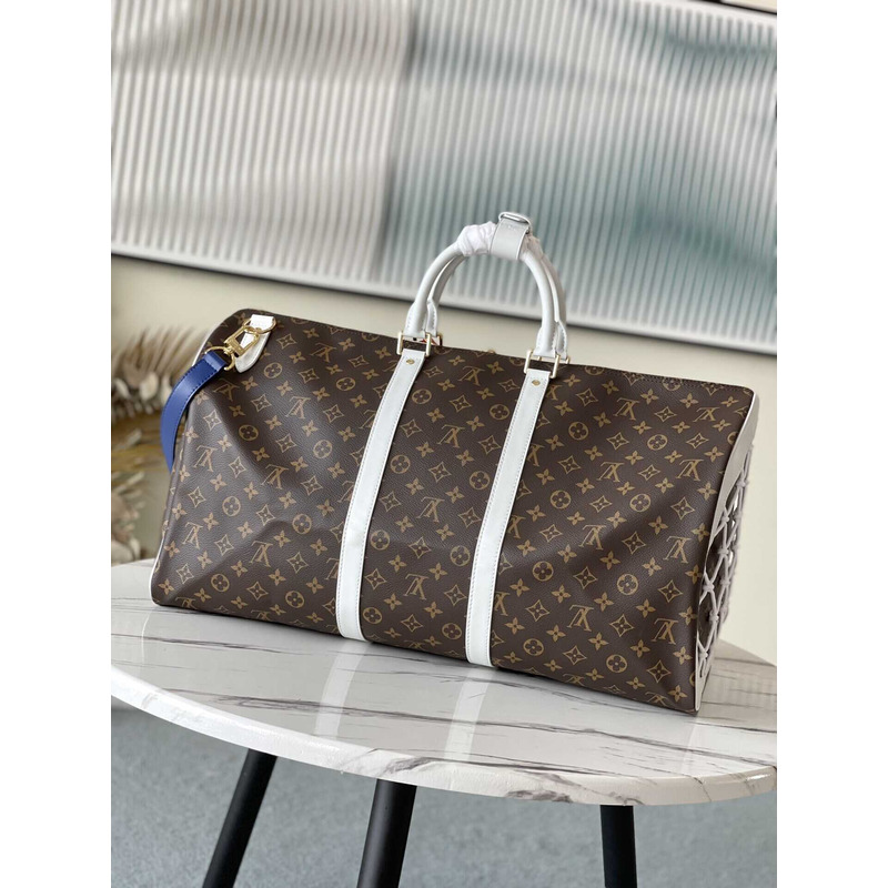 l**is V*t*n keepall bandoulière 55 embossed taurillon monogram cowhide leather bag brown