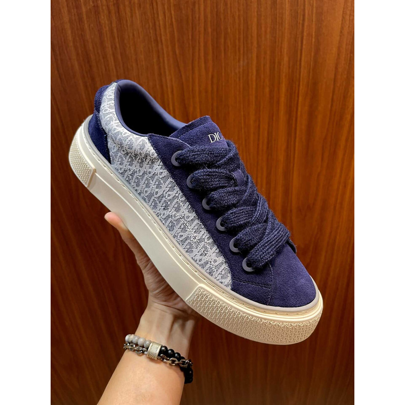 ch**an b33 sneaker navy blue D*or oblique jacquard and suede