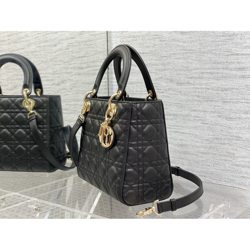 D*or medium lady D*or bag cannage pattern black