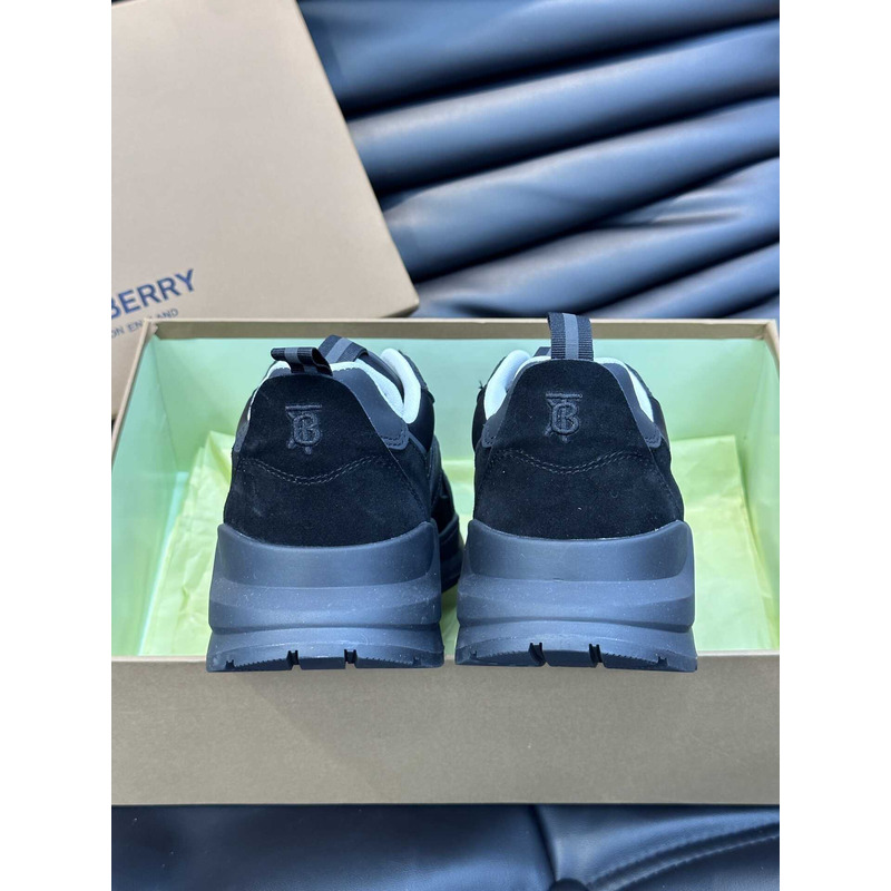 B**rry leather and suede logo print check sneaker black