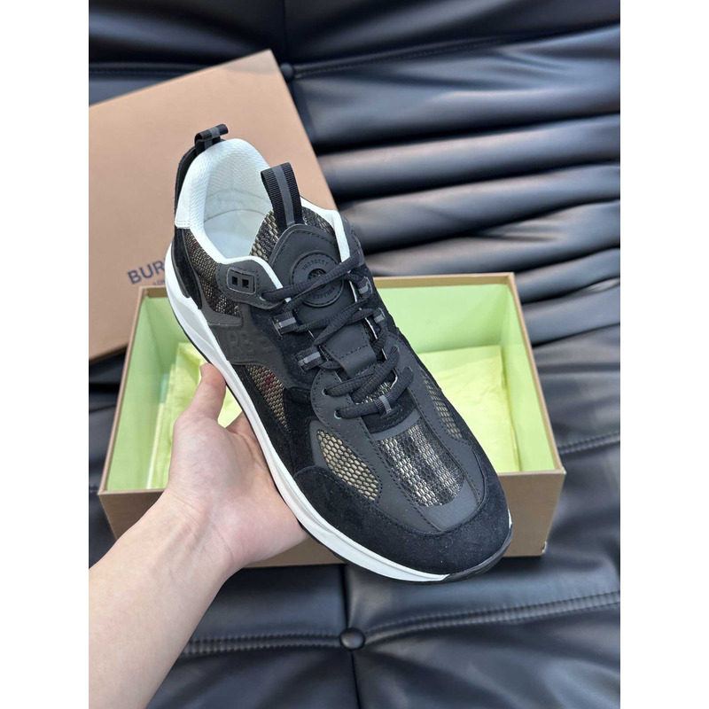 B**rry mens black sean check-print suede low-top sneaker black and gray