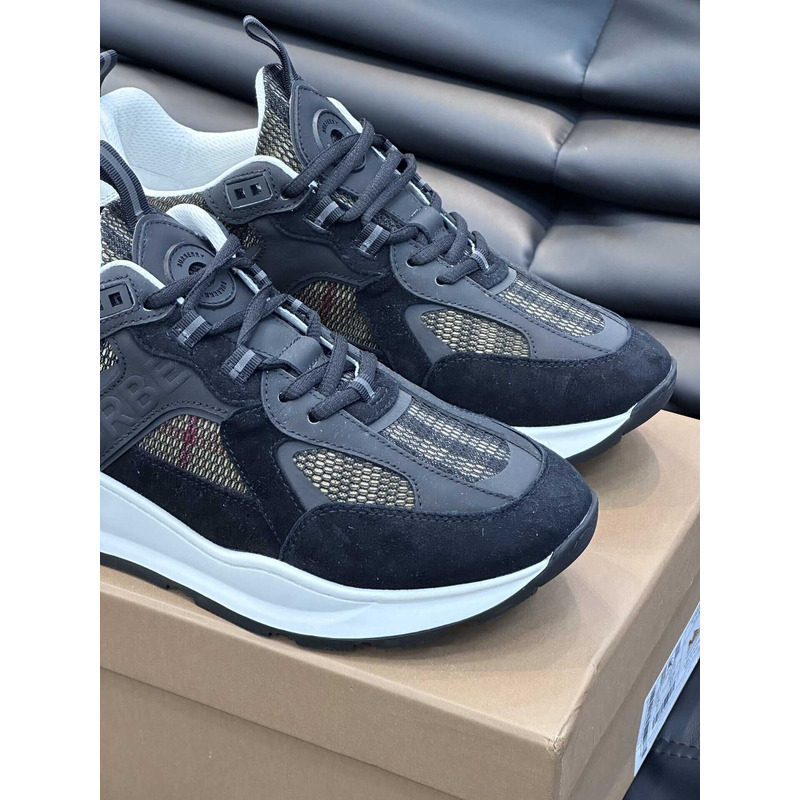 B**rry mens black sean check-print suede low-top sneaker black and gray