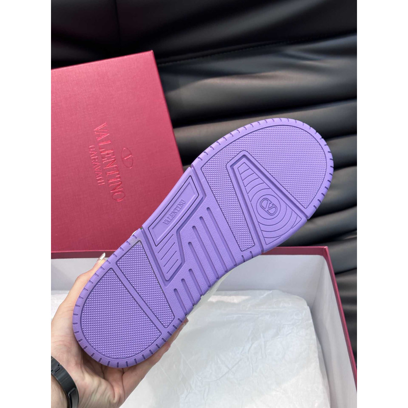 Valentino Colorblock Letter Graphic Lace-up Front Sneaker White And Purple