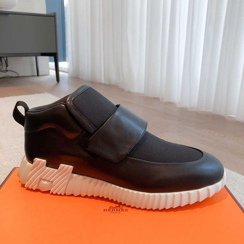 H**mes h canvas and calfskin sneaker noir