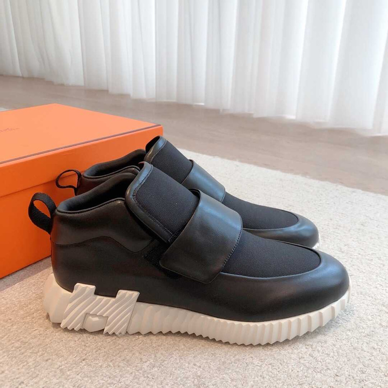 H**mes h canvas and calfskin sneaker noir