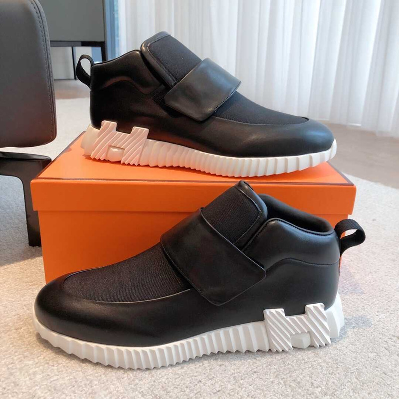 H**mes h canvas and calfskin sneaker noir
