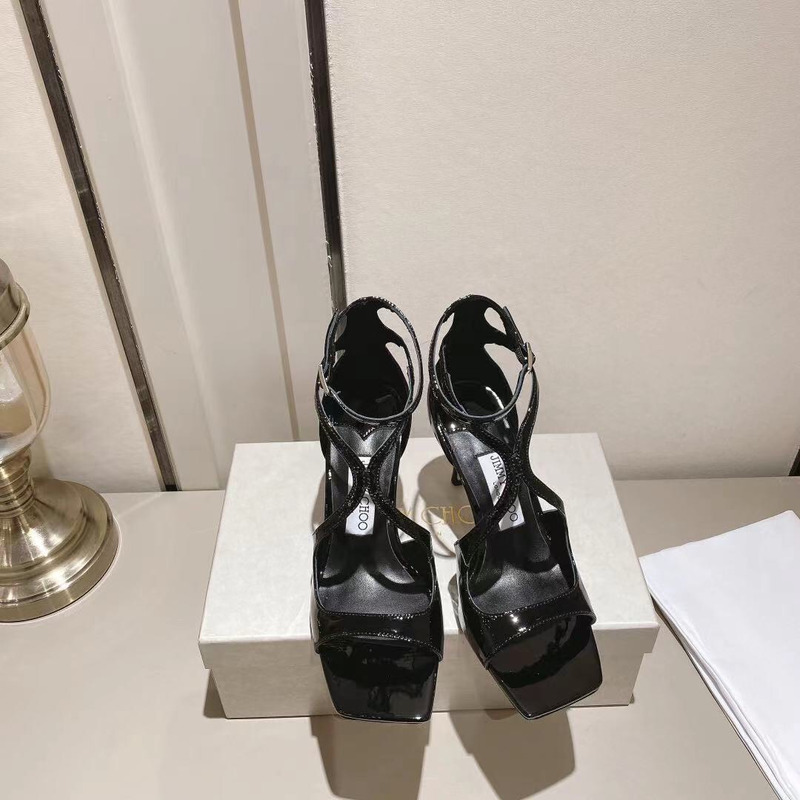 Jimmy Choo Azia 110 Patent Leather Sandals Black