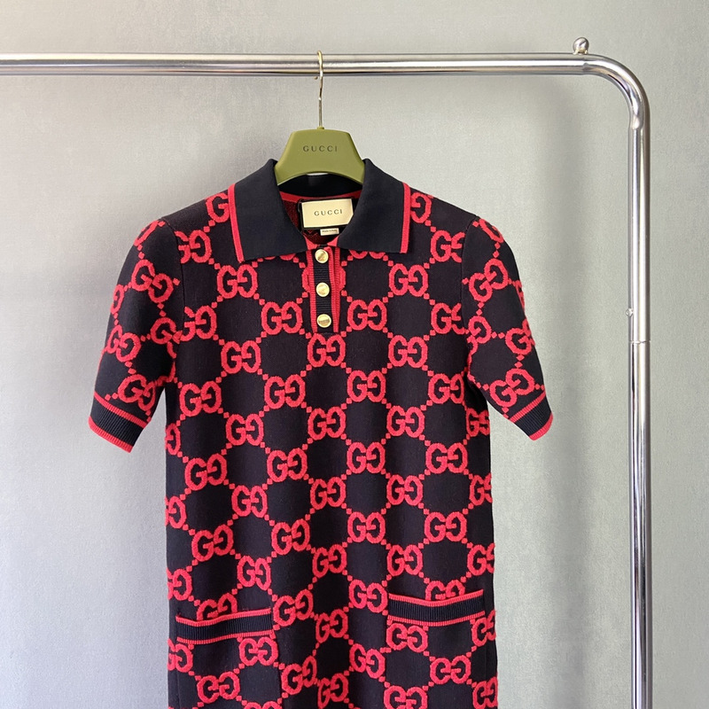 G*u*i gg cotton and silk blend polo dress red