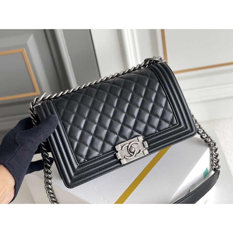 Ch*el boy bag in caviar with silver hardware