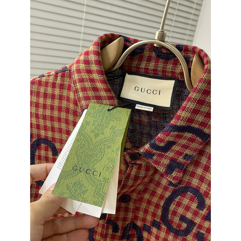 G*u*i jumbo gg canvas shirt dark red
