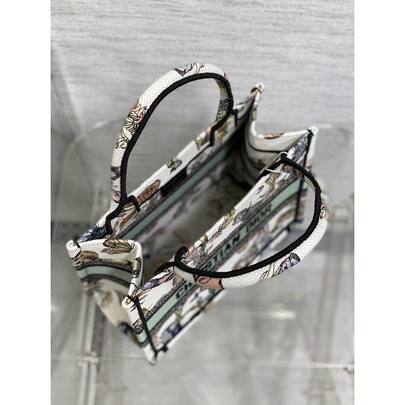 D*or small book tote handbag butterfly embroidery white multi
