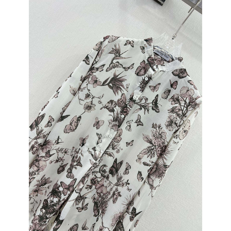 D*or blouse white and pastel pink cotton voile with toile de jouy mexico motif