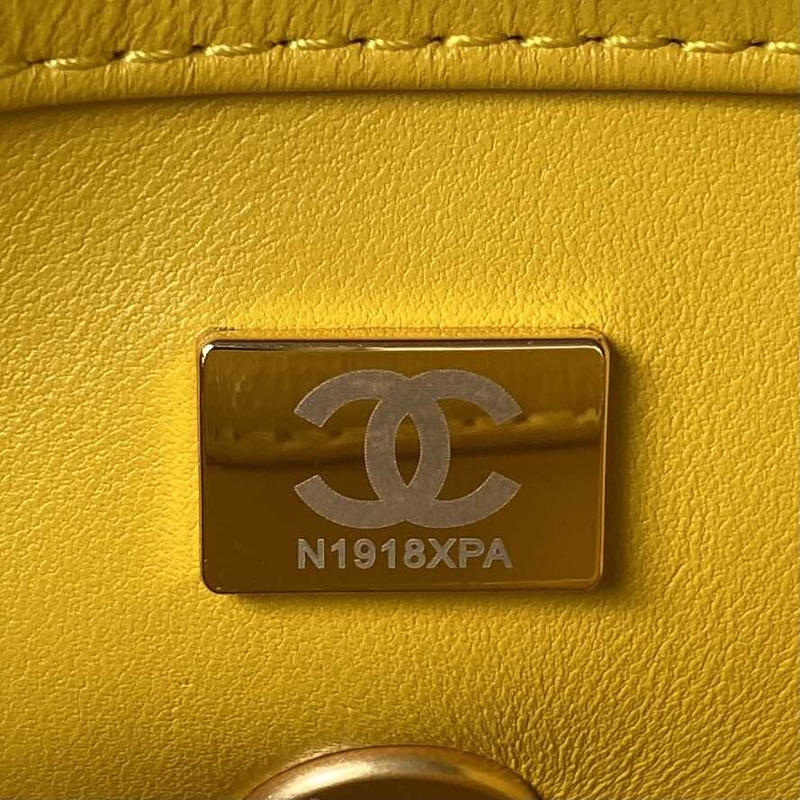 Ch*el mini flap bag lambskin & wenge wood yellow