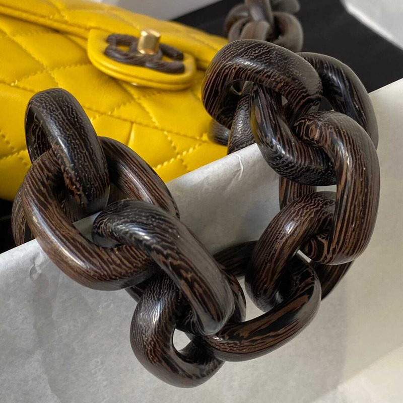 Ch*el mini flap bag lambskin & wenge wood yellow