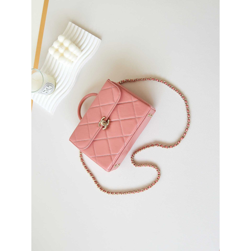 Ch*el top handle calfskin bag coral