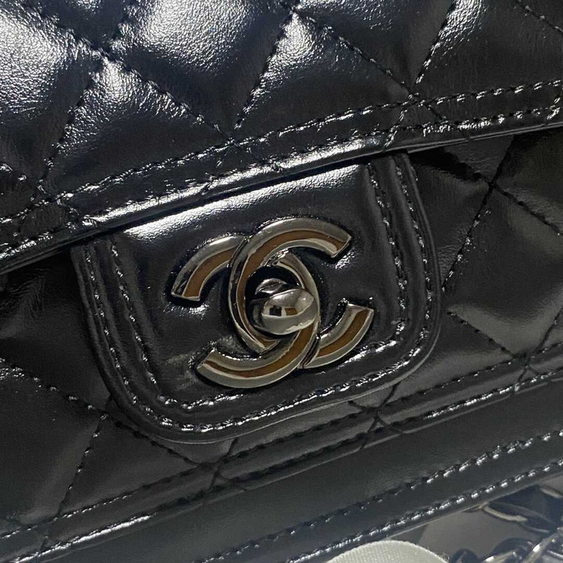 Ch*el mini flap bag shiny crumpled calfskin black