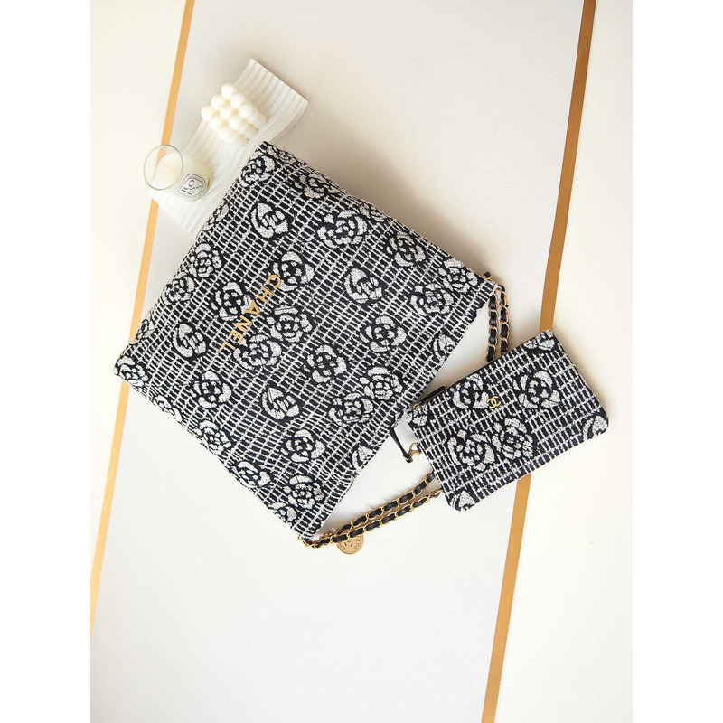 Ch*el velvet camellia quilted Ch*el 22 black white