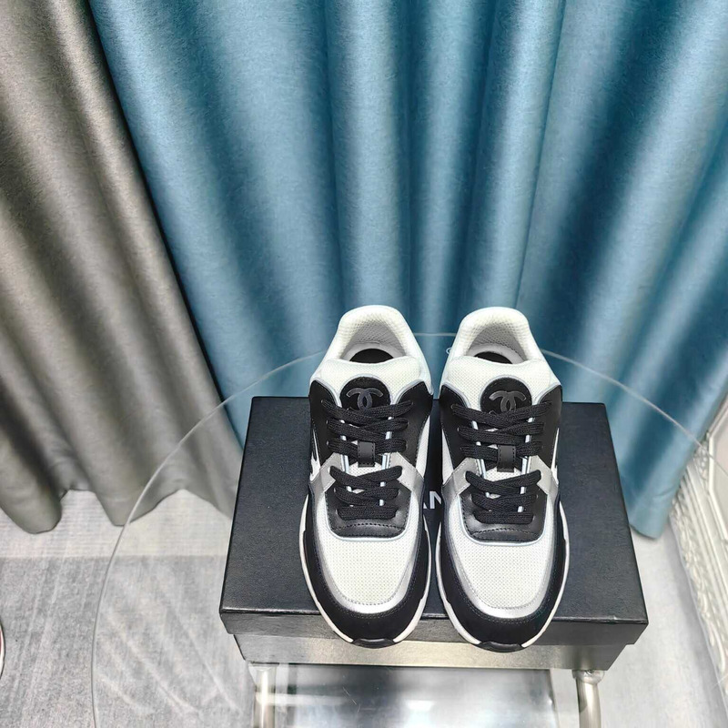 Ch*el calfskin light burgundy sneakers black and white
