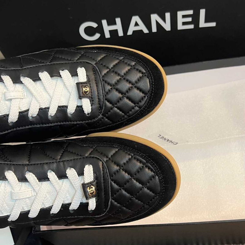 Ch*el calfskin & suede calfskin sneakers black