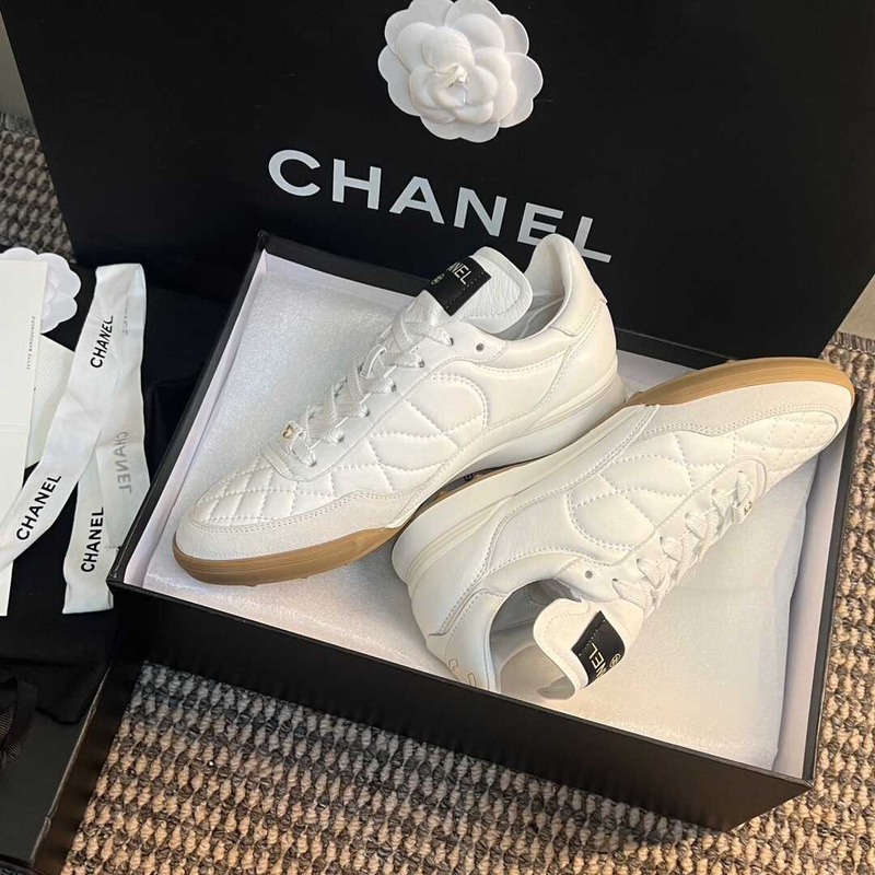 Ch*el calfskin & suede calfskin sneakers white