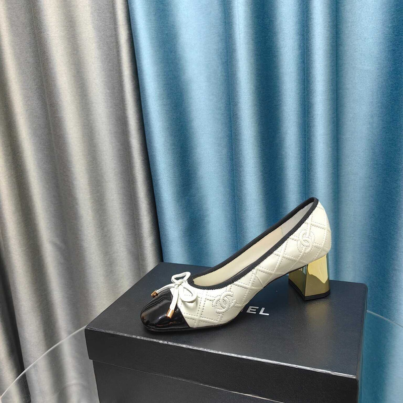 Ch*el ballet pumps calfskin white