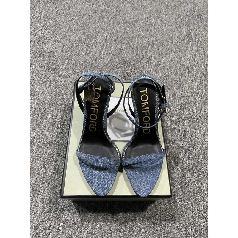 Tom Ford 10CM Denim Lock& Key Stiletto Sandals Blue