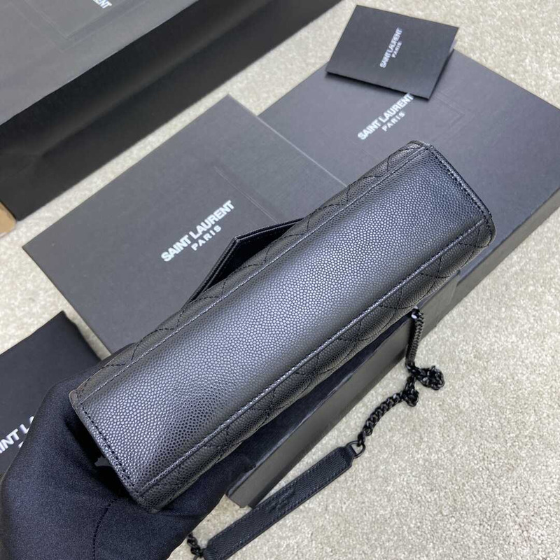 Saint Laurent Envelope Small In Quilted Grain De Pouder Embossed Leather Flap Black