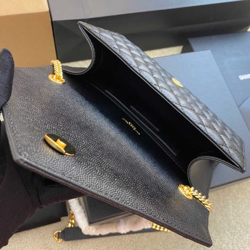 Saint Laurent Envelope Small In Quilted Grain De Pouder Embossed Leather Flap Black