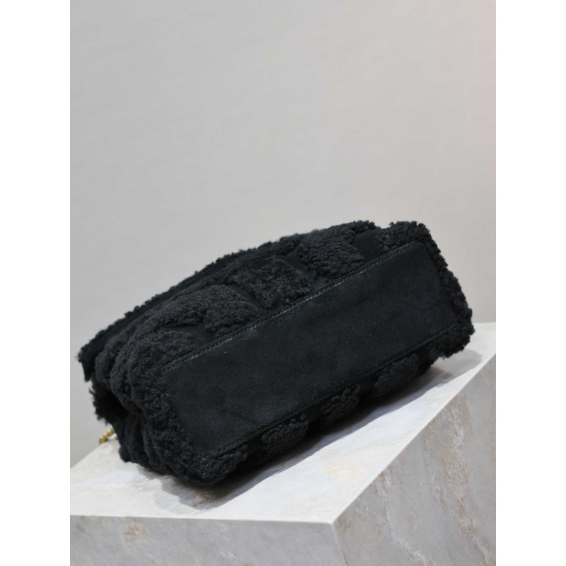 Saint Laurent Small Loulou Puffer Shearling Shoulder Bag Black