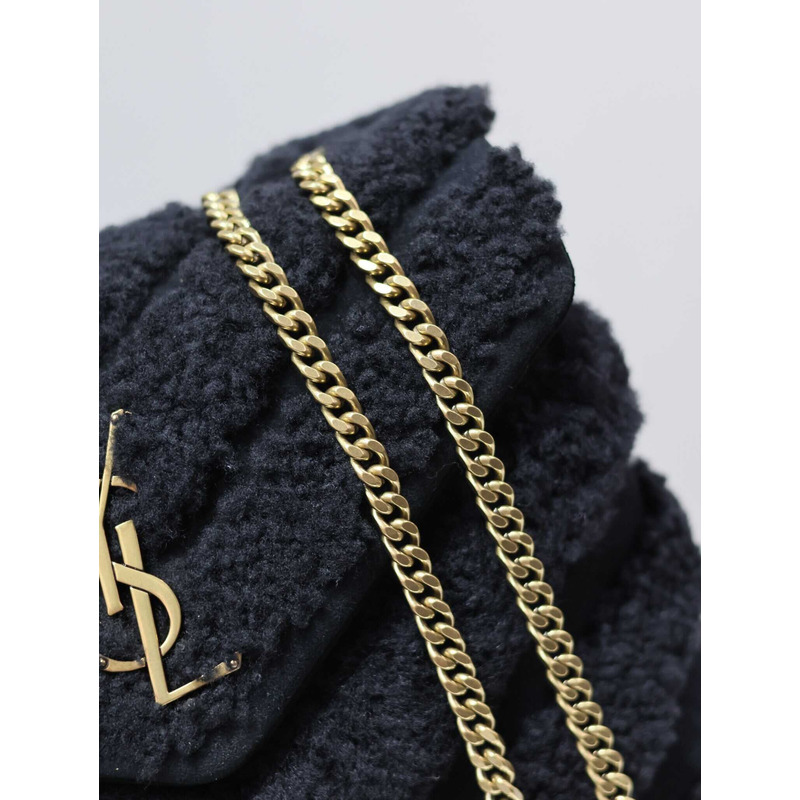 Saint Laurent Small Loulou Puffer Shearling Shoulder Bag Black