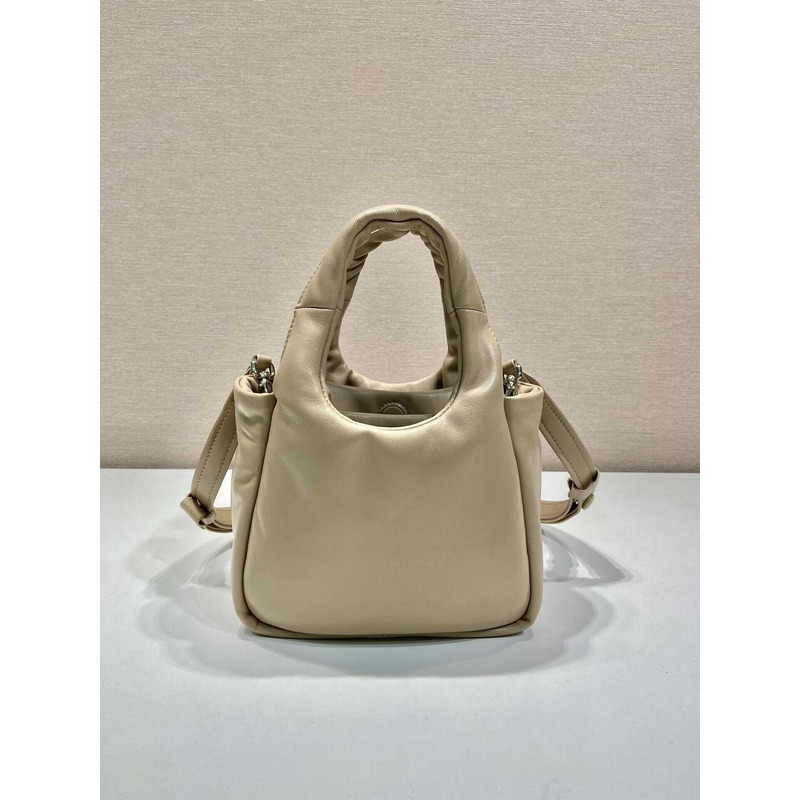 Pra*a soft small padded nappa leather bag beige