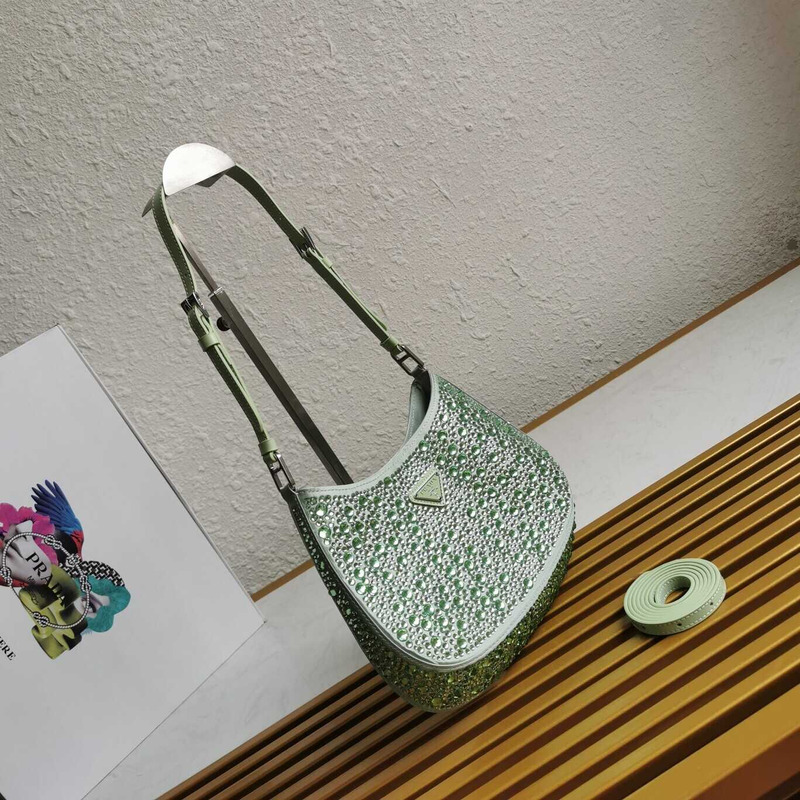 Pra*a cleo satin bag with crystals green